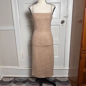 4SI3NNA Bodycon Dress Sz‎ S Neutral Muted Snakeskin Print Slit Stretch